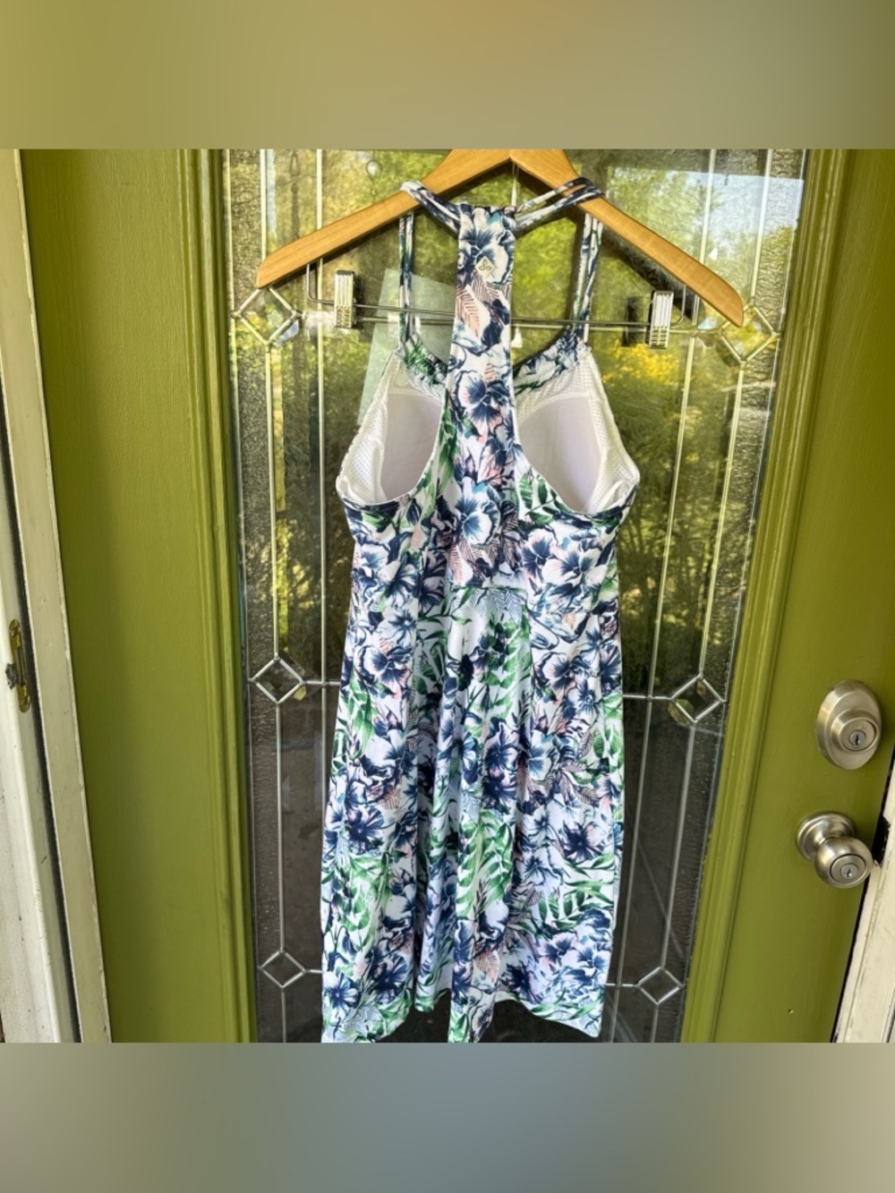 Prana Womens Blue Pristine Racerback Dress Medium Hawaiian Floral Active Dress - Picture 3 of 6